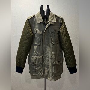 J.Crew B2589 Quilted Sleeve Military Utility Field Jacket Olive Green Size S